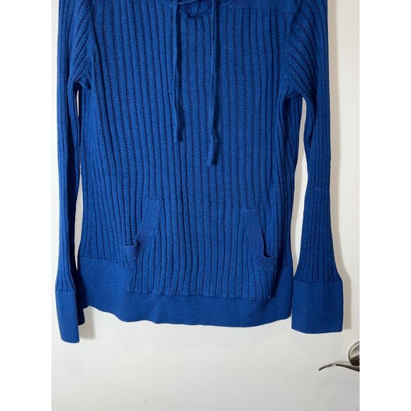 Betabrand  Womens Blue Ribbed Knit Hoodie Sweater L Large - Picture 4 of 11